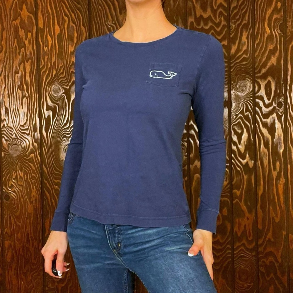 Vineyard Vines navy blue logo tee long sleeve shirt